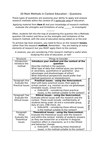 AS/A-level Sociology Methods in Context Structure Sheet