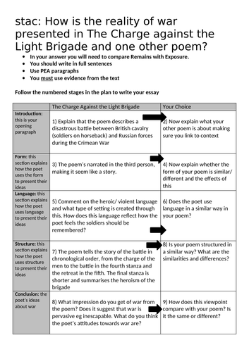 AQA Power and Conflict Poetry- Comparison Writing frames
