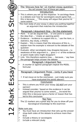 GCSE Sociology - 12mark Essay Structure Sheet