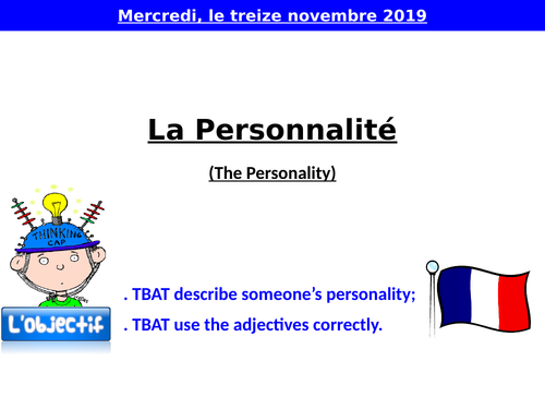 La personnalité - Describe the personality - Personality Adjectives -  French Year 7