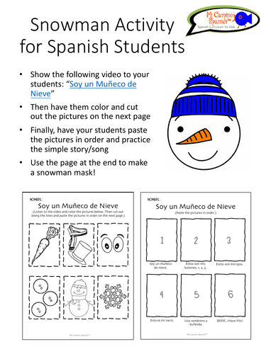 Snowman Activity for Spanish Students! - ¡Soy un Muñeco de Nieve!
