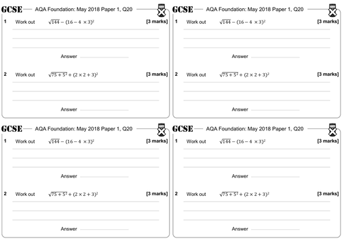 BIDMAS - GCSE Questions - Foundation - AQA