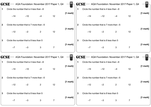Adding & Subtracting with Negative Numbers - GCSE Questions - Foundation - AQA