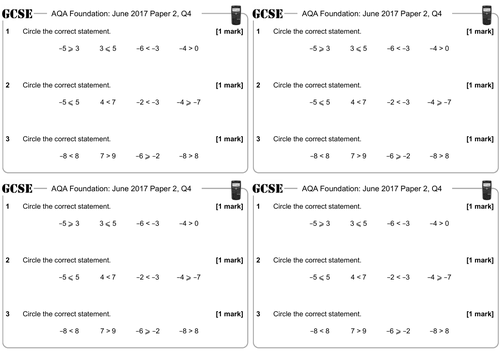 ordering directed numbers gcse questions foundation