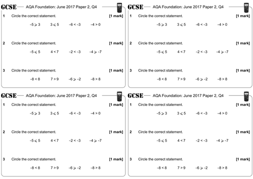 Ordering Directed Numbers - GCSE Questions - Foundation - AQA