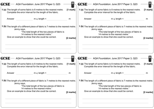 Calculations with Error Intervals - GCSE Questions - Foundation - AQA