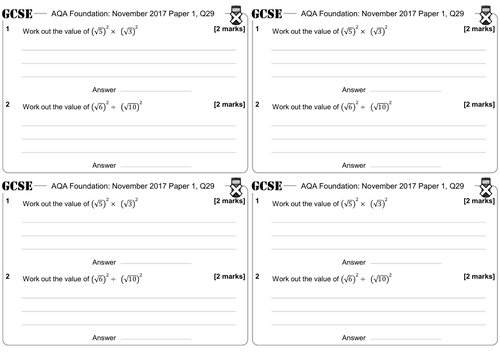 Indices & Roots with Integers - GCSE Questions - Foundation - AQA