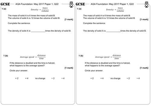 Density, Mass & Volume - GCSE Questions - Foundation - AQA