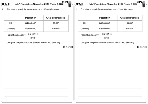 Population Density - GCSE Questions - Foundation - AQA