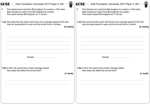 Speed, Distance & Time - GCSE Questions - Foundation - AQA