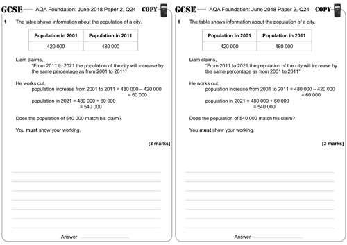 Expressing a Change as a Percentage: Calculator - GCSE Questions - Foundation - AQA