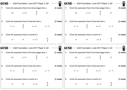 Algebra: Notation - GCSE Questions - Foundation - AQA