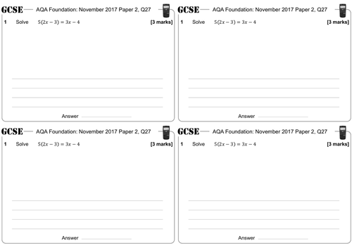 Linear Equations With a Variable on Both Sides & Brackets - GCSE Questions - Foundation - AQA