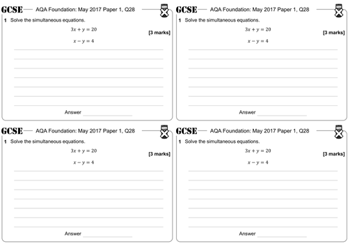 Solving Simultaneous Equations Using Elimination - GCSE Questions - Foundation - AQA