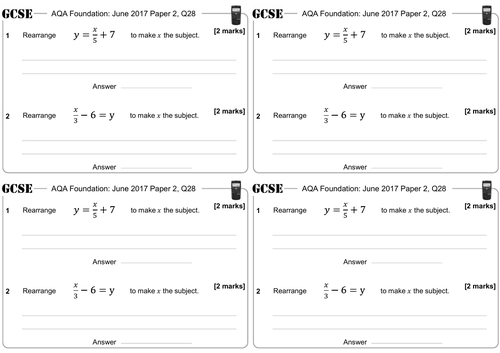 Changing the Subject of a Formula: Without Factorisation - GCSE Questions - Foundation - AQA