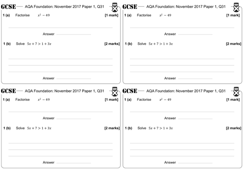 Difference of Two Squares - GCSE Questions - Foundation - AQA