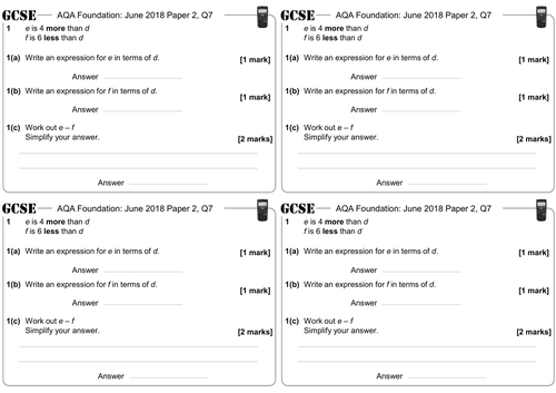 Algebraic Manipulation - GCSE Questions - Foundation - AQA