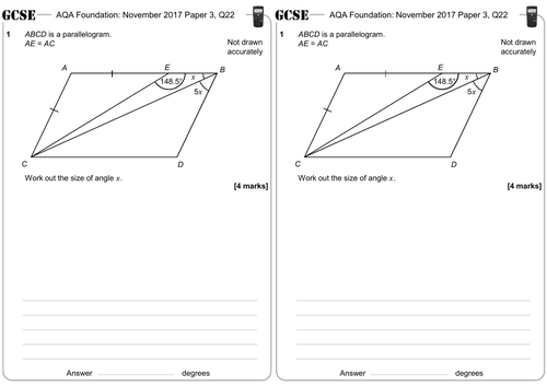 Angles Around Parallel Lines - GCSE Questions - Foundation - AQA