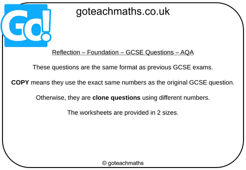 Transformations: Reflection - GCSE Questions - Foundation - AQA