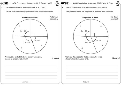 Pie Charts - GCSE Questions - Foundation - AQA