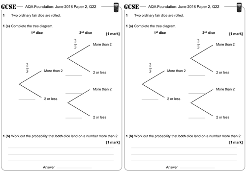Probability Tree Diagrams - GCSE Questions - Foundation - AQA