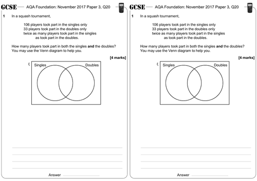 Venn Diagrams - GCSE Questions - Foundation - AQA