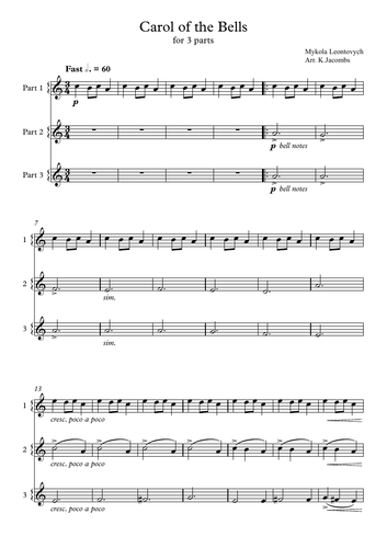 Carol of the Bells (for 3 instruments)