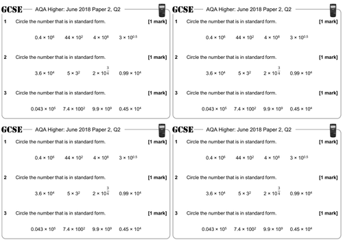 Converting Between Ordinary Numbers and Standard Form - GCSE Questions - Higher - AQA