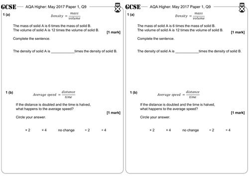 Density, Mass & Volume - GCSE Questions - Higher - AQA