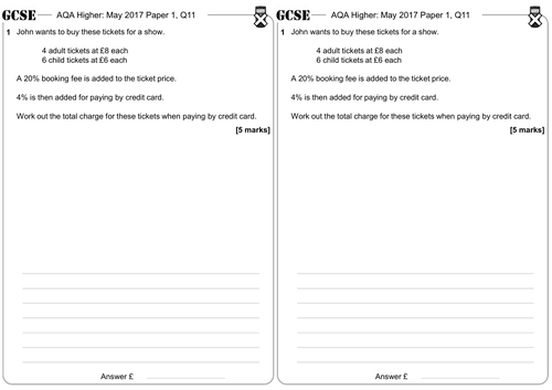 Percentage Problems: Non-Calculator - GCSE Questions - Higher - AQA