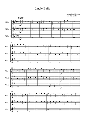 Jingle Bells, easy arrangement for 3 violins