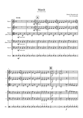 Shostakovich March - arrangement for 4 instruments and simple percussion