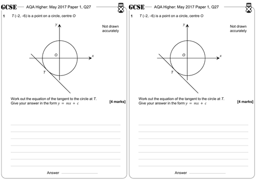 The Equation of the Tangent to a Circle - GCSE Questions - Higher - AQA