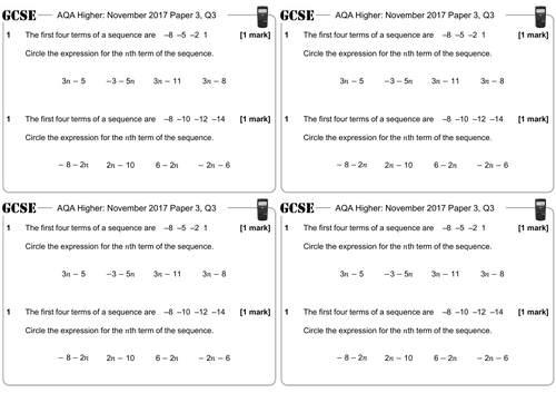 Linear & Quadratic Sequences - GCSE Questions - Higher - AQA