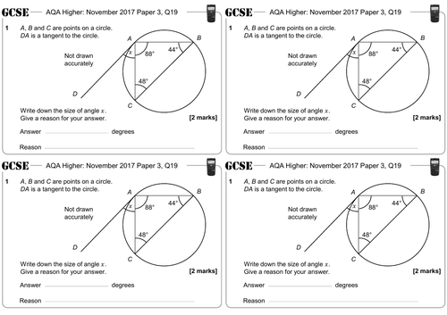 Circle Theorems - GCSE Questions - Higher - AQA