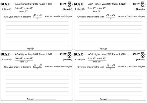 Trigonometry Without a Calculator - GCSE Questions - Higher - AQA