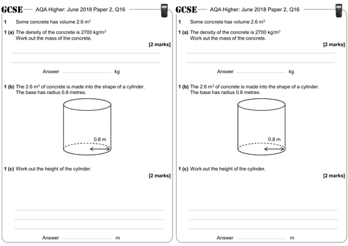 Volume & Surface Area of a Cylinder - GCSE Questions - Higher - AQA