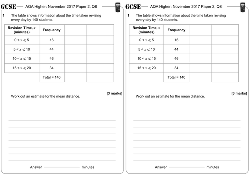 Averages From Grouped Frequency Tables - GCSE Questions - Higher - AQA