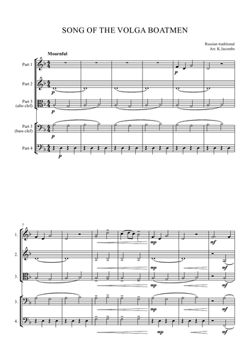 Song of the Volga Boatman - arrangement for 4 instruments