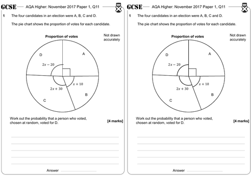 Pie Charts - GCSE Questions - Higher - AQA