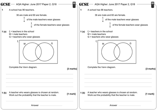 Probability & Venn Diagrams - GCSE Questions - Higher - AQA