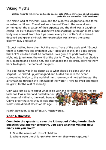 KS2: Vikings comprehension task