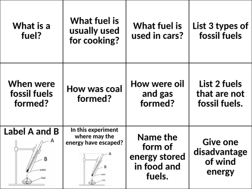 Year 7 - Energy Revision Question Cards