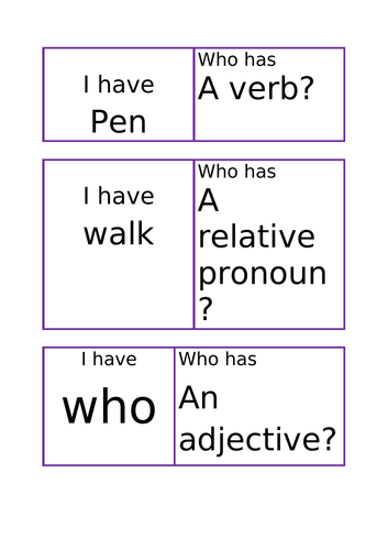 Grammar loop card game Year 6