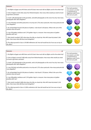 Year 3: Addition Word Problems (Egyptian themed)