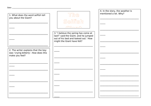 The Selfish Giant reading comprehension mat