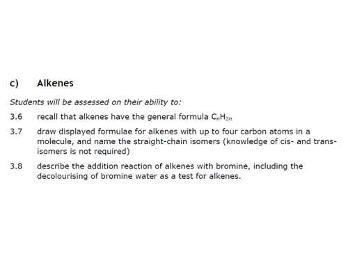 GCSE Chemistry - Alkenes Worksheet