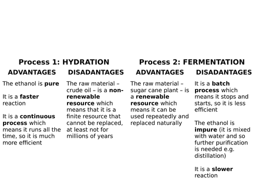 Alcohols Worksheet - GCSE Chemistry