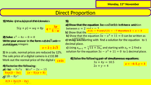 Direct Proportion (including tables)