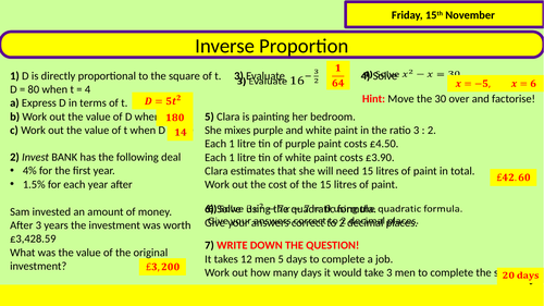 Inverse Proportion (including tables)